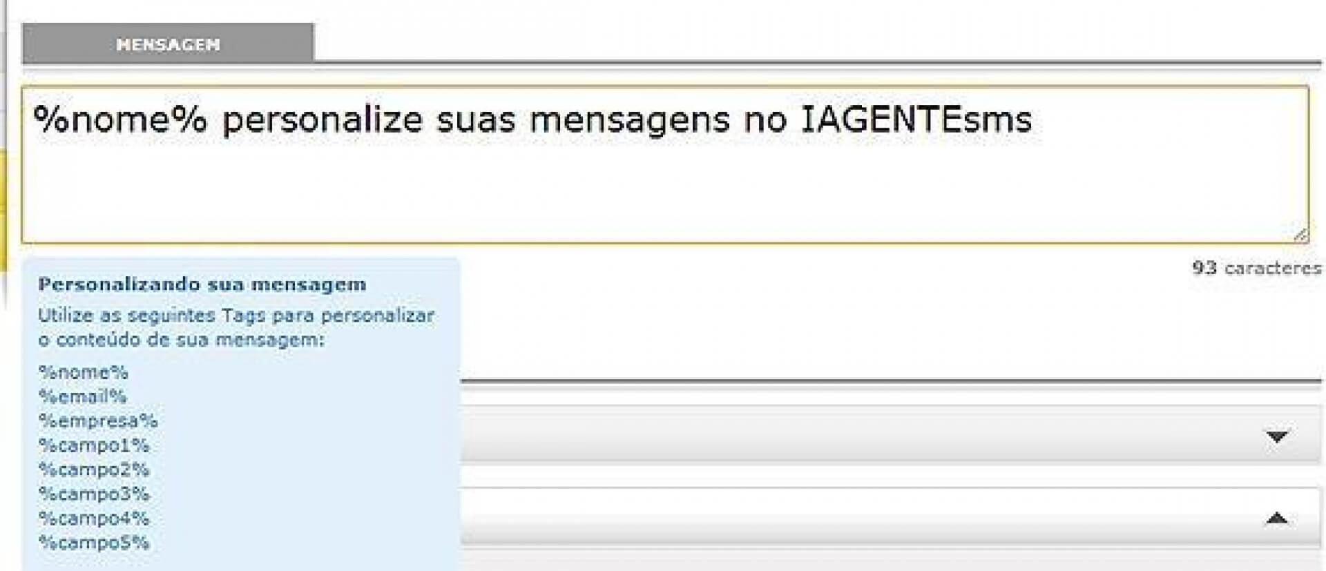 Personalize suas mensagens de SMS no IAGENTEsms